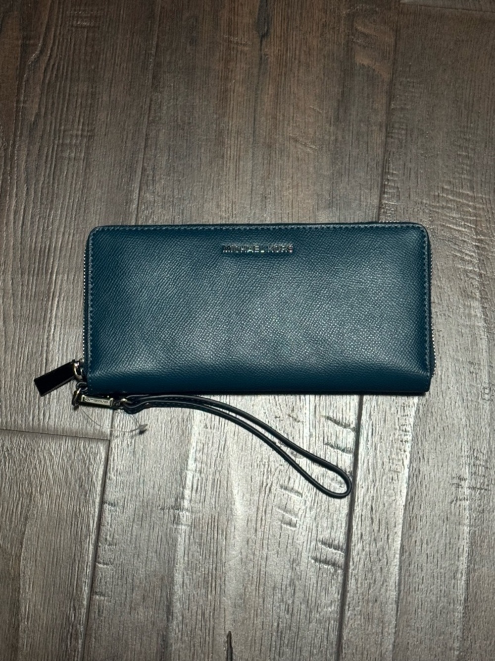 Michael Kors Blue Saffiano Leather Wristlet with Silver Logo